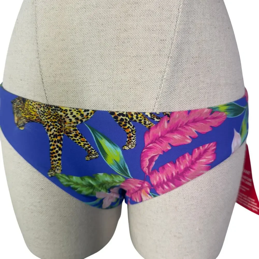 NWT- Dancing Leopard Bikini Top Size 12‎ Bottom Size 8 Blue/Hot Pink